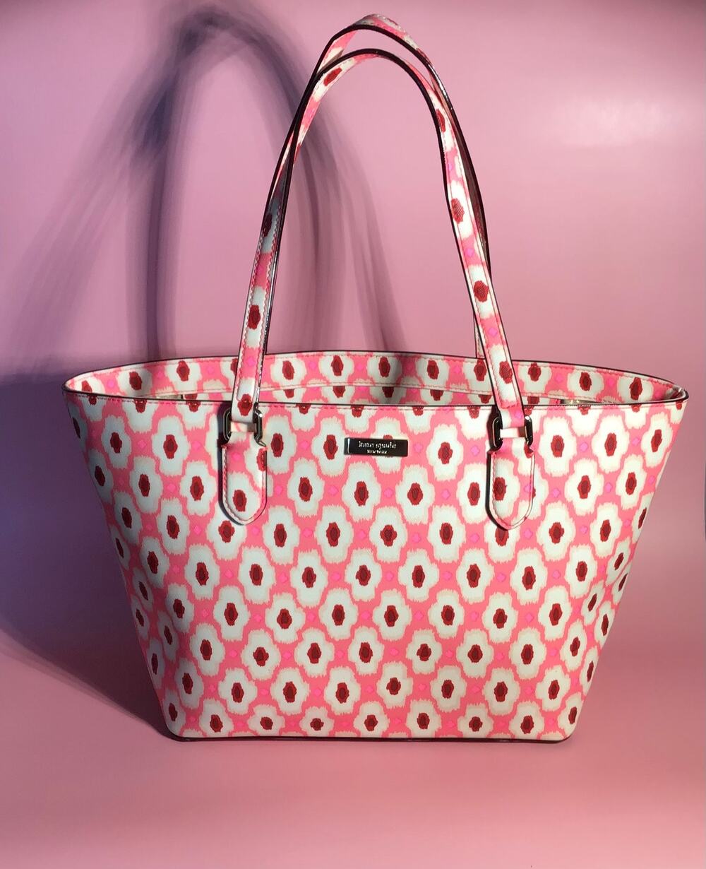 Kate Spade Ikat Posy Coral Small Dally Laurel Way Saffiano Leather Tote